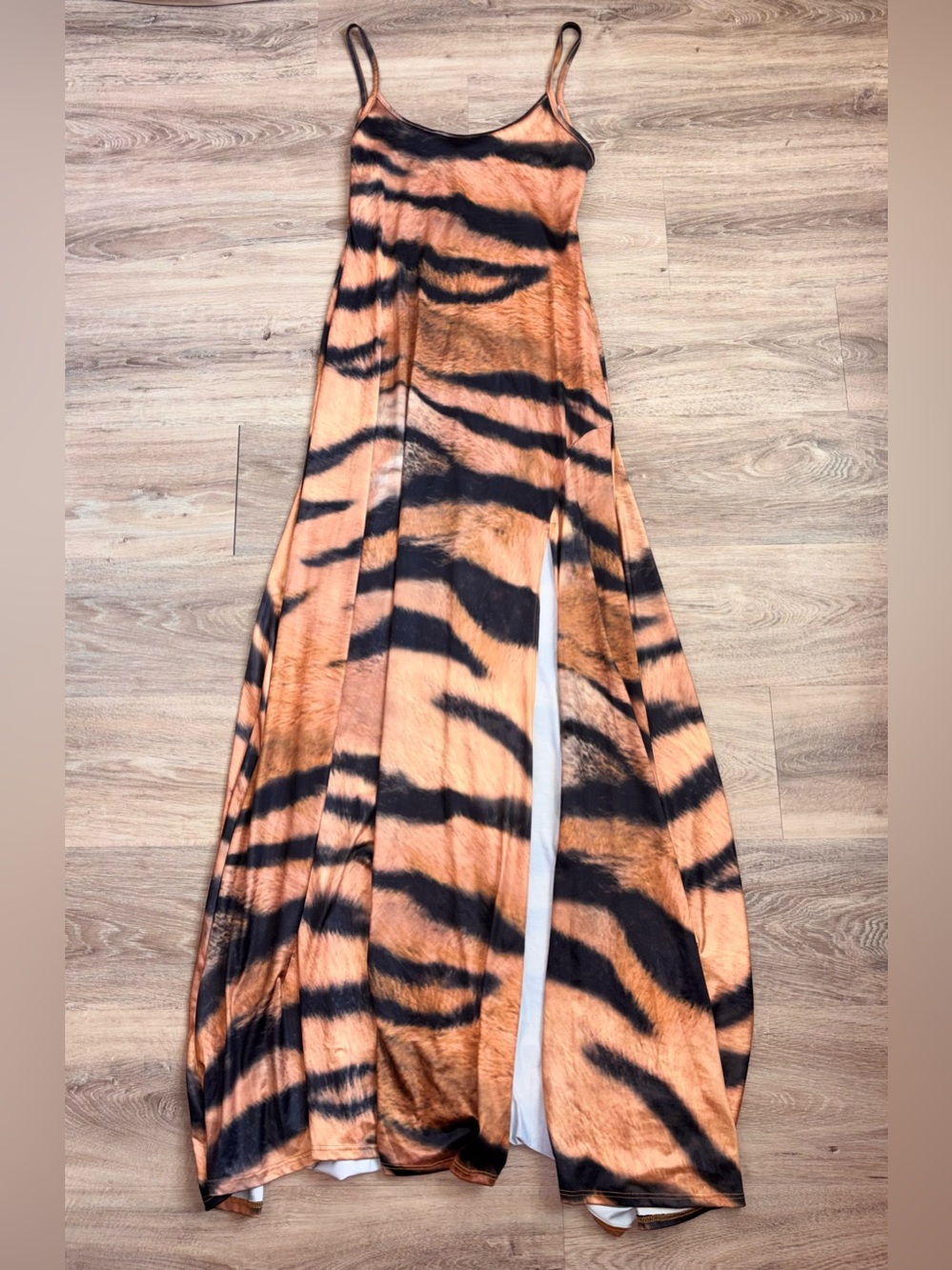 Tiger Print Spaghetti Strap Maxi Summer Dress. Size Large